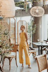 Mustard Daisy Wide-Legged Split Hem Pants