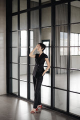 Airin Double Breasted Short Sleeve Jacket - Black