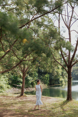 Shan Linen Mermaid Skirt - Sky Plaid