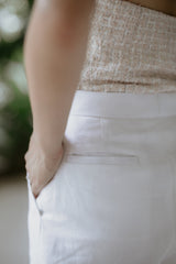 Mabel Flare Linen Relaxed Pants - Frost White