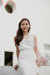 Mabel Satin Cowl Top - Pearl White