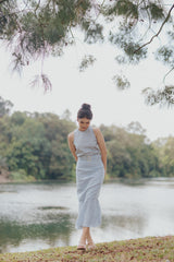 Shan Sleeveless Linen Top - Sky Plaid