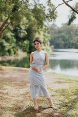 Shan Linen Mermaid Skirt - Sky Plaid