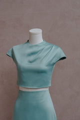 [BO] Satin Cap Sleeves Cropped Top