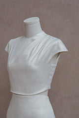 [BO] Satin Cap Sleeves Cropped Top