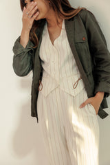 Pinstripe Pleated Trousers