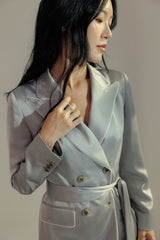Satin Peak Lapel Belted Blazer