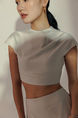 [BO] Satin Cap Sleeves Cropped Top
