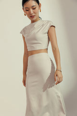 [BO] Satin Cap Sleeves Cropped Top