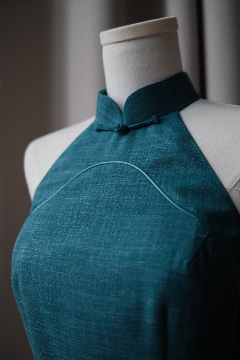 Summertime Loro Piana Bespoke Cheongsam in Aqua