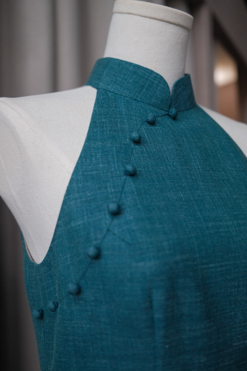 Summertime Loro Piana Bespoke Cheongsam in Aqua