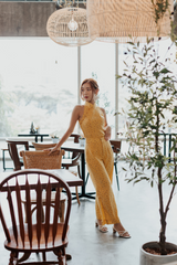 Mustard Daisy Wide-Legged Split Hem Pants