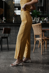 Mustard Daisy Wide-Legged Split Hem Pants