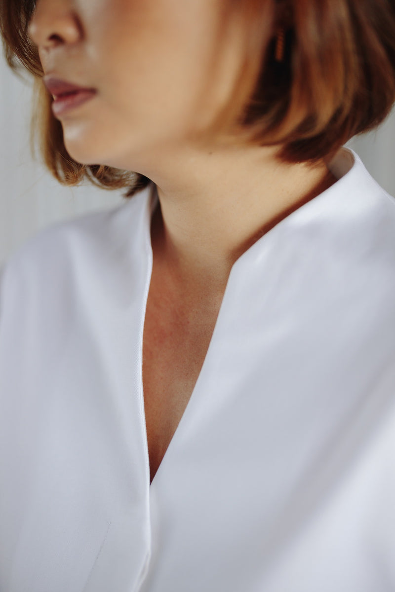 Phillane Mandarin Collar Top - White