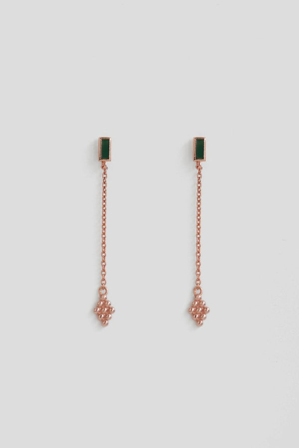 Ollie Drop Earrings - Forest Green (Rose Gold)