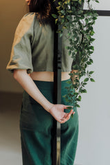 Hanzhi Linen Tie Front Top - Dark Forest