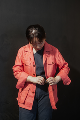 Custom Linen Safari Shacket - Coral Red