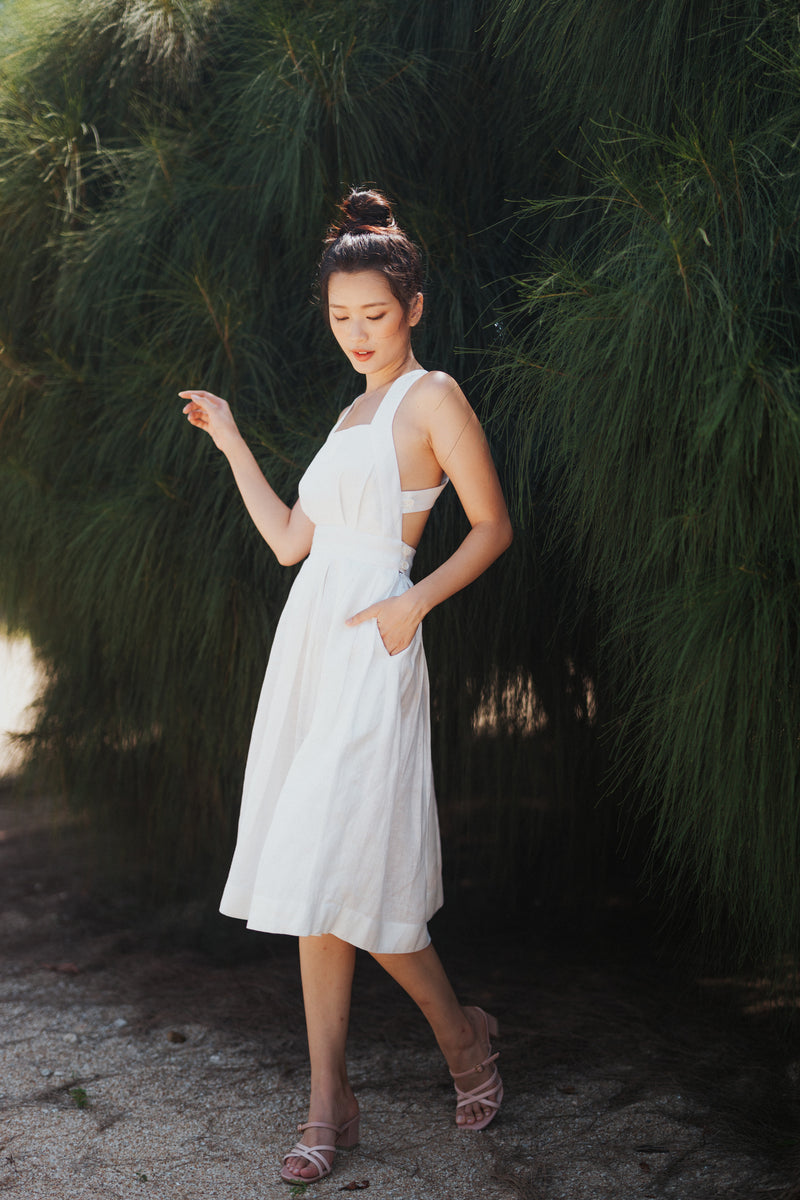 Eunice Pinafore Flare Dress - White Accent Singapore Eunice Pinafore Flare Dress - White Accent Singapore