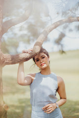 Shan Sleeveless Linen Top  - Sky Plaid