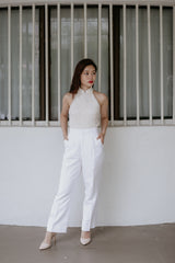 Mabel Flare Linen Relaxed Pants - Frost White