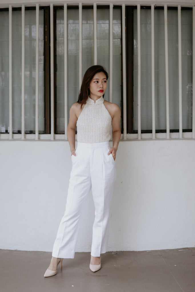 Mabel Flare Linen Relaxed Pants - Frost White