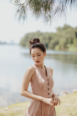 Eunice Pleated V Neck Jumpsuit - Salmon