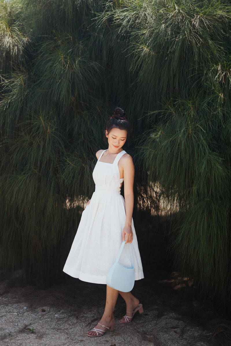 Eunice Pinafore Flare Dress - White Accent Singapore Eunice Pinafore Flare Dress - White Accent Singapore